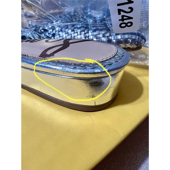 Sam Edelman Clara Flat Woven Mules Metallic Silver Slip On leather - Picture 2 of 8